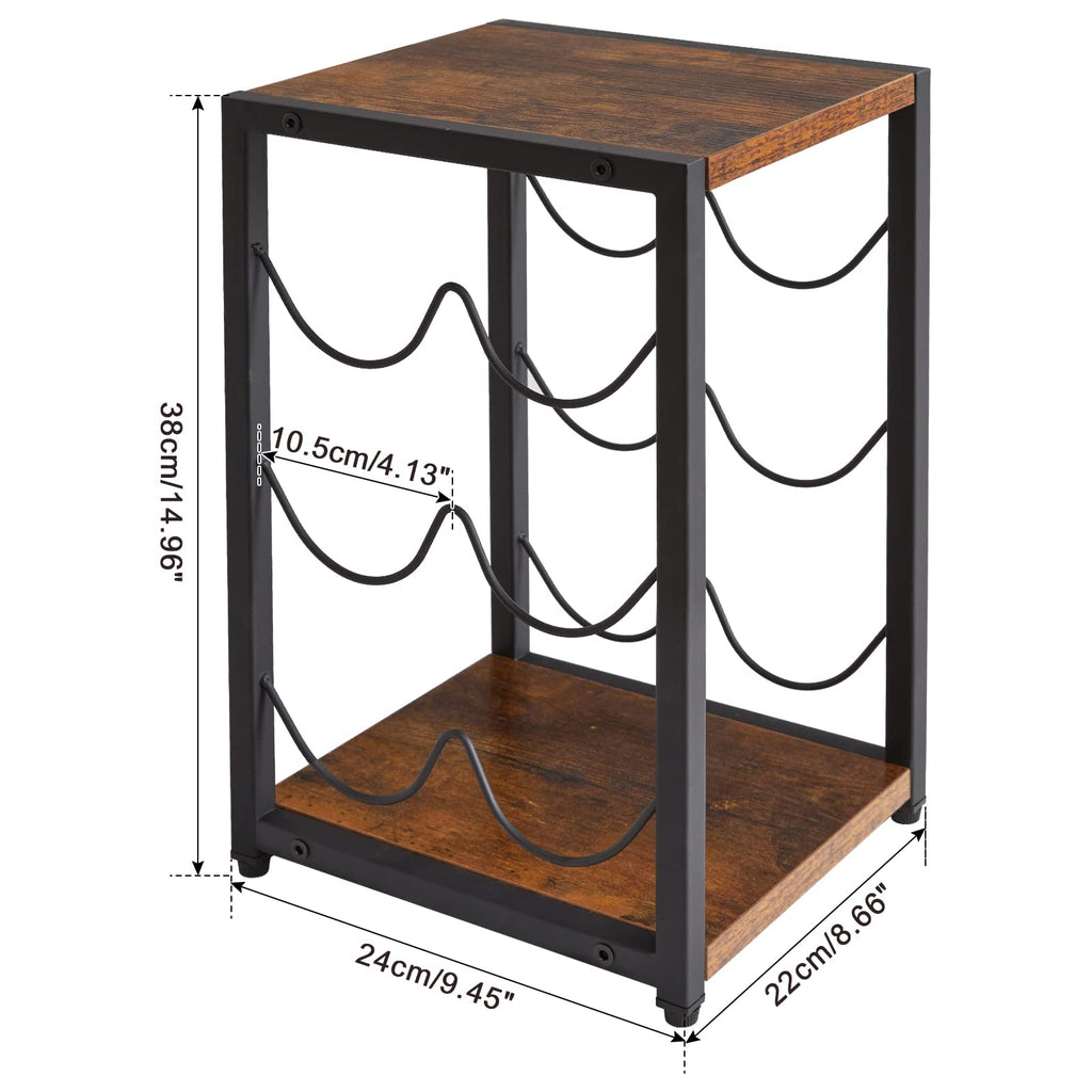 IBUYKE Rustic Wood 6 Bottles Wine Rack for Countertop,3 Tier Free Standing Wine Rack,Wine Bottle Holder Stand Organizer for Home Decor Bar,Cabinet, Pantry,Countertop TMJ901H