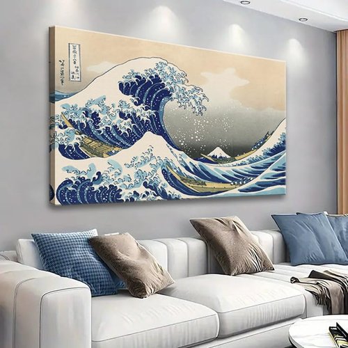 OKEXCKK The Great Wave off Kanagawa by Katsushika Hoki Wall Art Decor, Classic Painting Abstract Seascape Canvas Print Pictures, Modern Japanese Artwork for Bedroom Living Room Decoration - 24"x36"