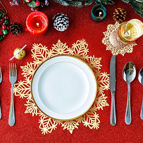 48 Pieces Christmas Snowflake Placemats Set – Gold Vinyl Coasters Included, 24 Placemats + 24 Coasters
