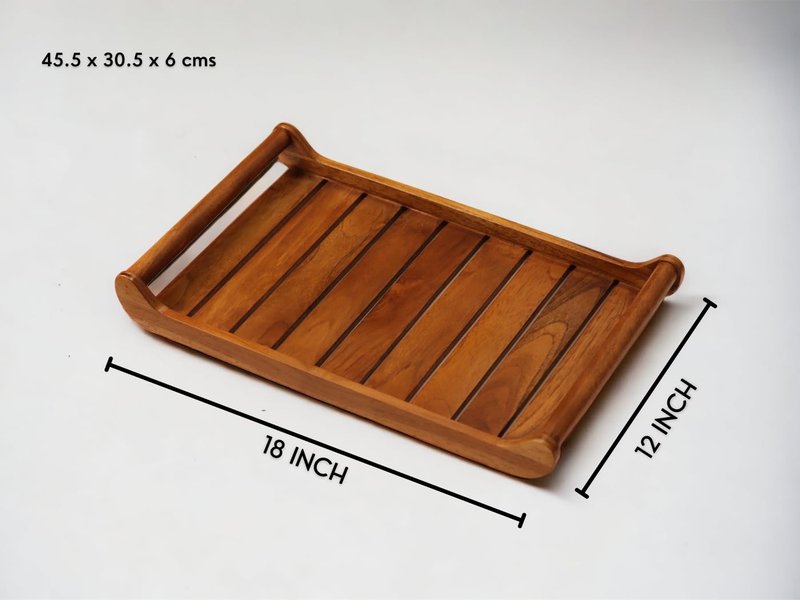 Vesta Homes Set of 2 Romper Teak Wood Rectangular Serving Tray for Home/Kitchen/Restaurant/Office Organizer/Dining Table|Premium Wooden Trays| 18 X 12 ; 15 x 10 inches | Handcrafted in India