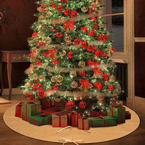 Pangda 48 Inch Burlap Christmas Tree Skirt Natural Beige Round Xmas Cover