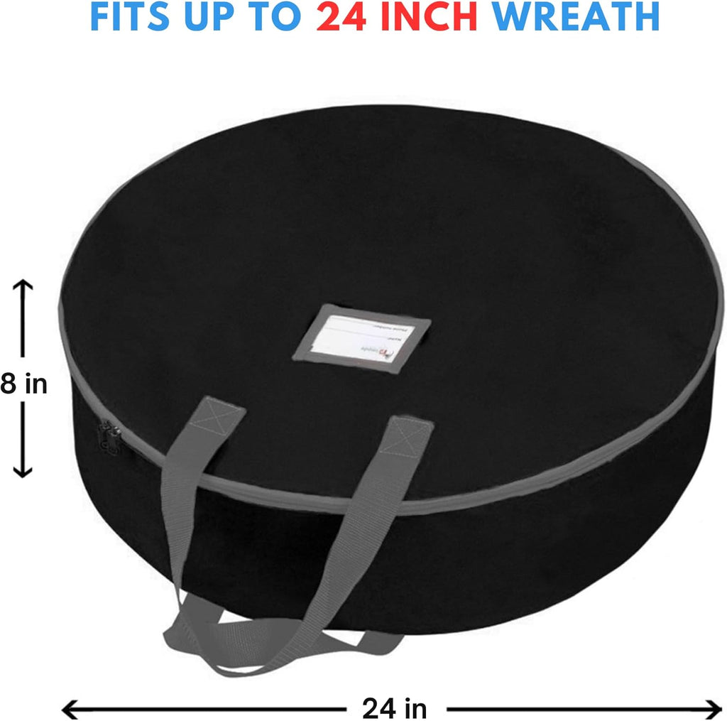 Primode Heavy Duty Christmas Wreath Storage Bag - Durable 600D Oxford Polyester - 24" Black Container with Handles