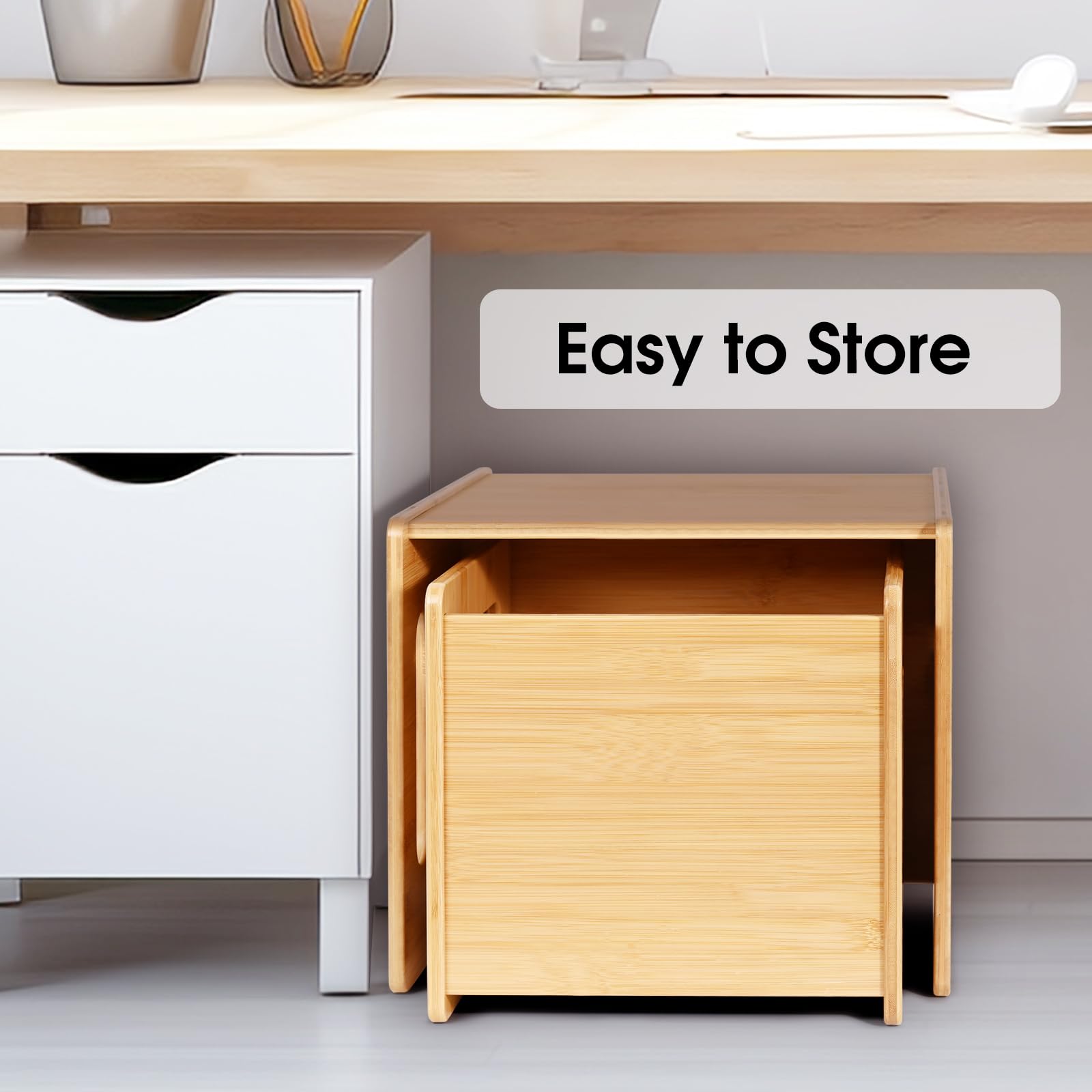 Ollieroo Kids Table and Chair Set, Montessori Weaning Table and Chair,Natural Bamboo Small Desk Chair,Activity Table and Chair Set