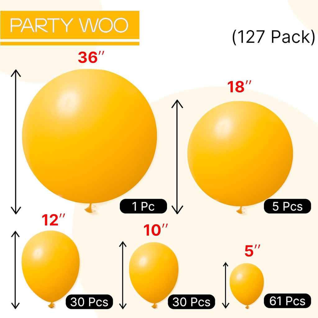 PartyWoo Mustard Yellow Balloon Kit - 127 Pieces in Various Sizes for Birthday & Baby Shower Decor