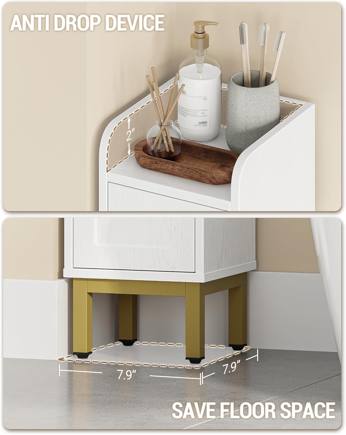 Hzuaneri Slim Bathroom Storage Cabinet, Narrow Bathroom Organizers and Storage with 4 Adjustable Feet, Laundry Room Organization for Small Space, Kitchen, Living Room, 2 Doors White BC22413G