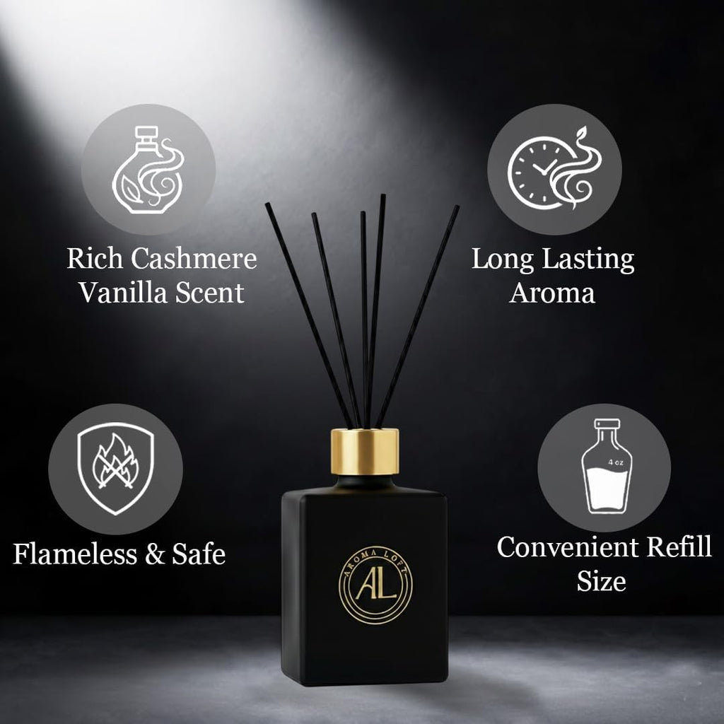 Smell Good Stuff Black Reed Diffuser - Premium Cashmere Vanilla Fragrance | Long-Lasting 5 oz Set for Home & Office