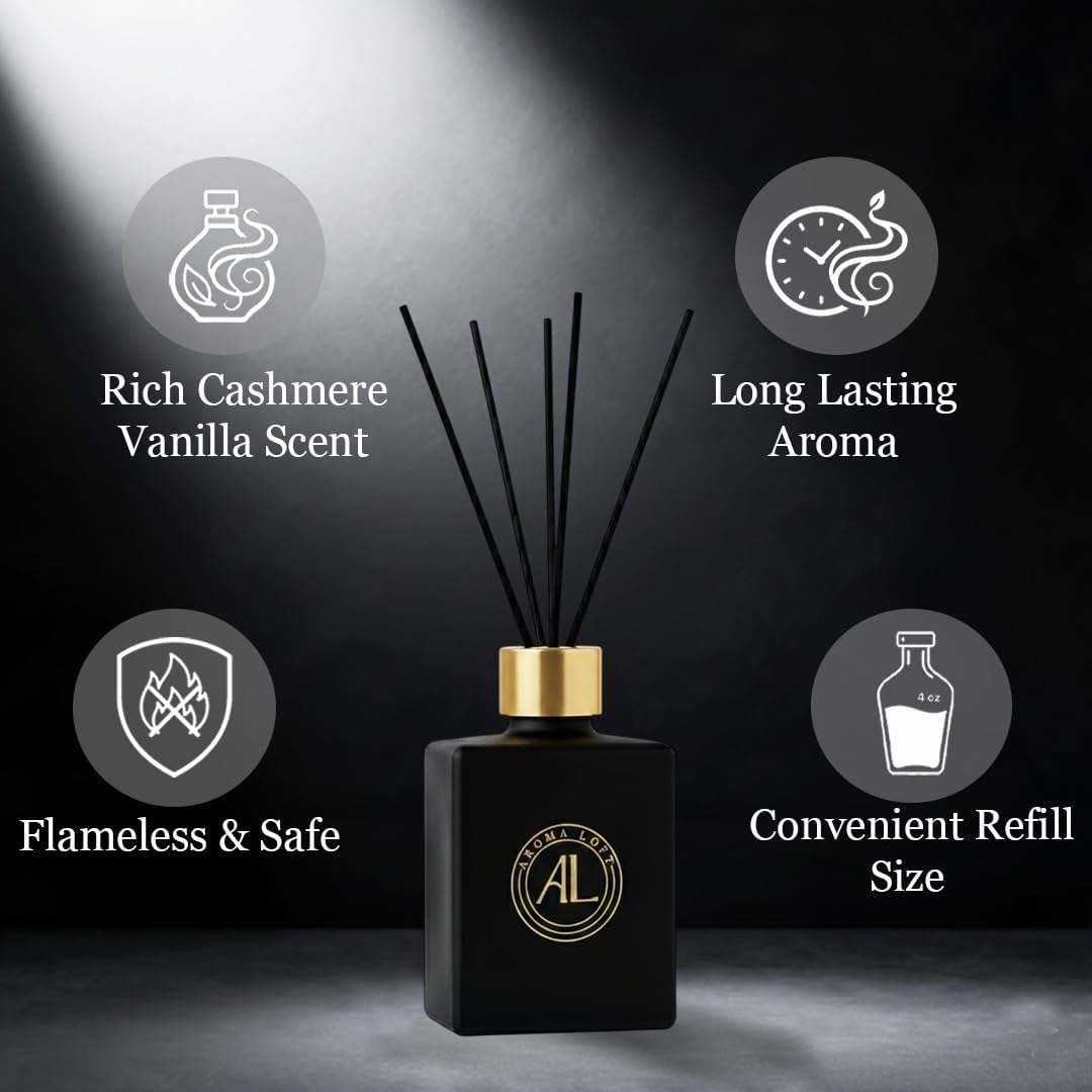 Smell Good Stuff Black Reed Diffuser - Premium Cashmere Vanilla Fragrance | Long-Lasting 5 oz Set for Home & Office