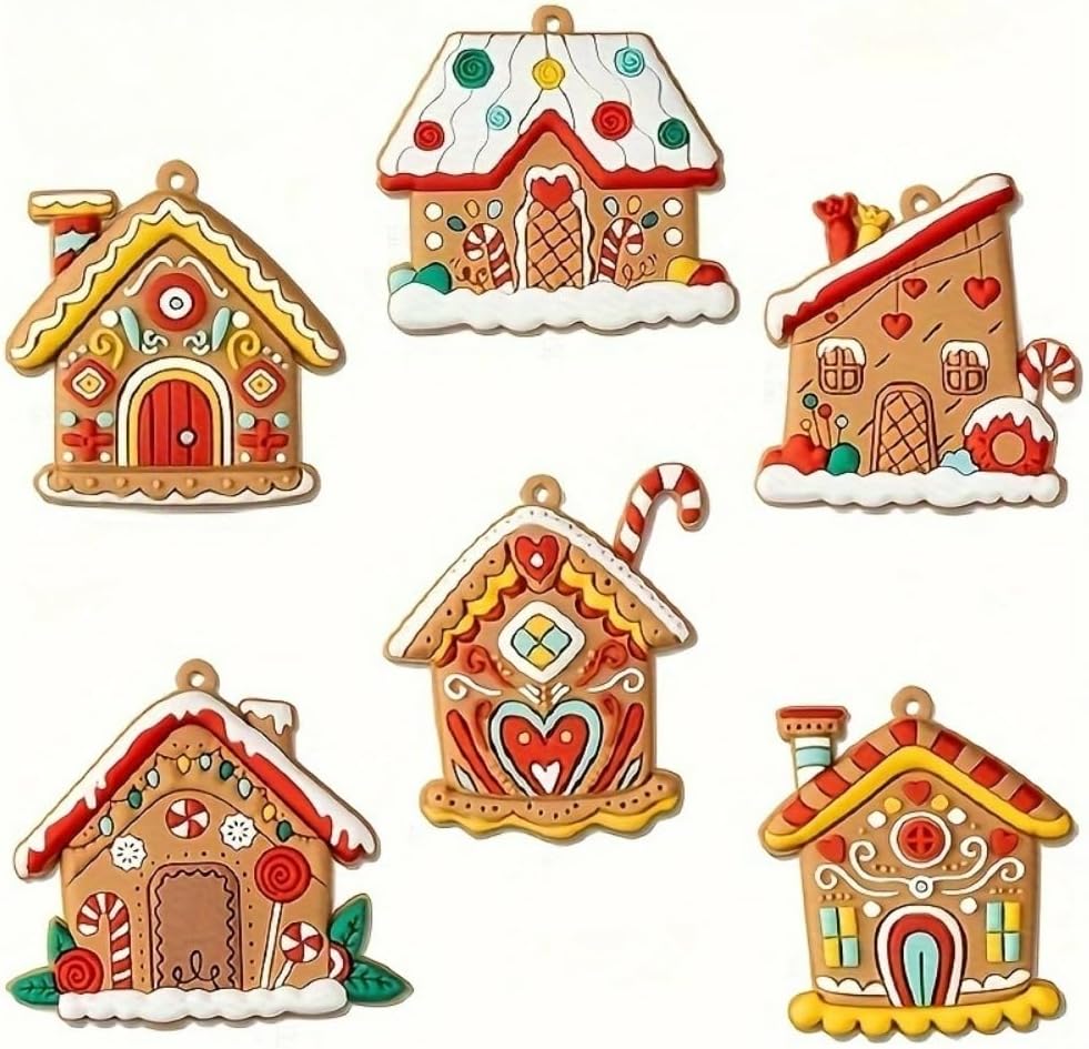 Skiennix Gingerbread House Ornaments - Rustic Farmhouse Decor | 6-Piece Set for Holiday Parties