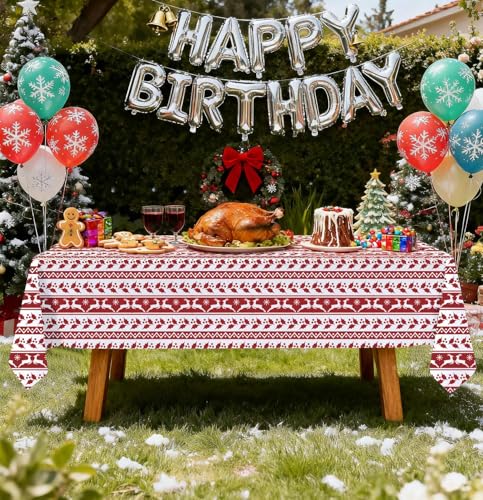 HEIPINIUYE 3 Pack Christmas Disposable Tablecloths 54x108 Inch Red & White Holiday Party Cover