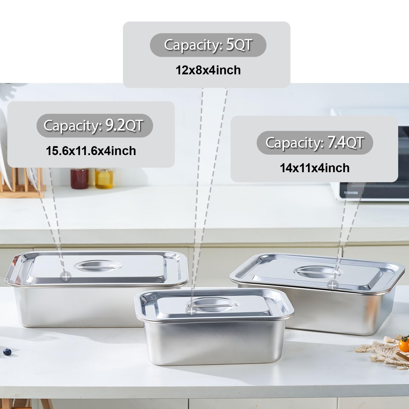 4-Piece 4 Inch Extra Deep Lasagna Baking Pan with Lid, 11x14 Inch 7.4QT Large Stainless Steel Nonstick Lasagna Baking Roasting Pans Casserole Dishes for Oven with Lids(M, 2 Pack)