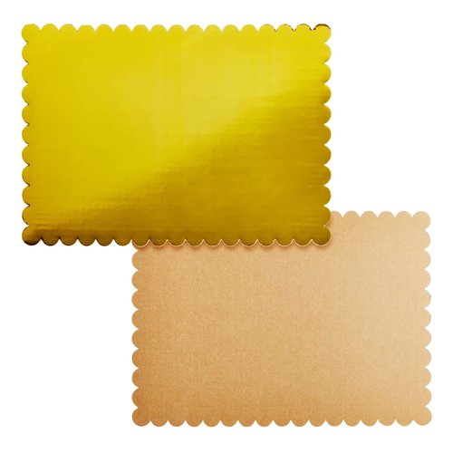Sparkle and Bash Cake Board Rectangle - 10 x 14 in, Gold, 12 Pack - Quarter Sheet Cake Board for Cupcakes & Scalloped Gold Foil Bases
