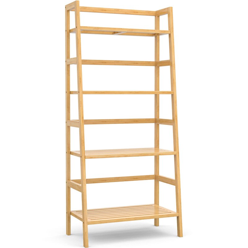 Homykic Ladder Shelf, 4-Tier Bamboo Ladder Bookshelf Small Bookcase, 49” Tall Open Display Shelves Wood Plant Stand Storage Rack for Living Room, Bathroom, Bedroom, Home Office