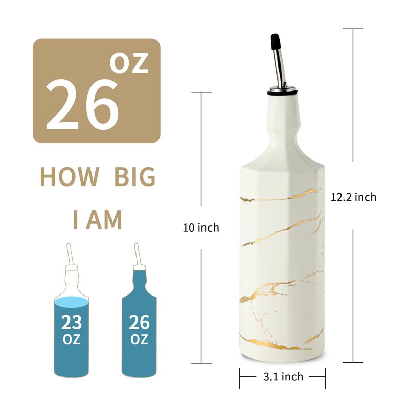 Howise Ceramic Olive Oil Dispenser Bottle, White Oil Dispenser Bottle for Kitchen, Large Capacity 26oz Oil and Vinegar Bottles Dispenser