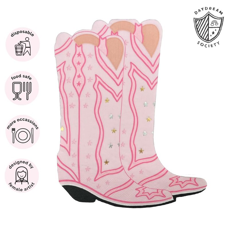 Daydream Society Pony Tale ""Boot"" Napkins - Boot Shape Napkins - Cowgirl Napkins - Pack of 16 - Disposable Napkins - Cowgirl Theme Napkins - Cowgirl Theme Birthday - Birthday Parties, Large