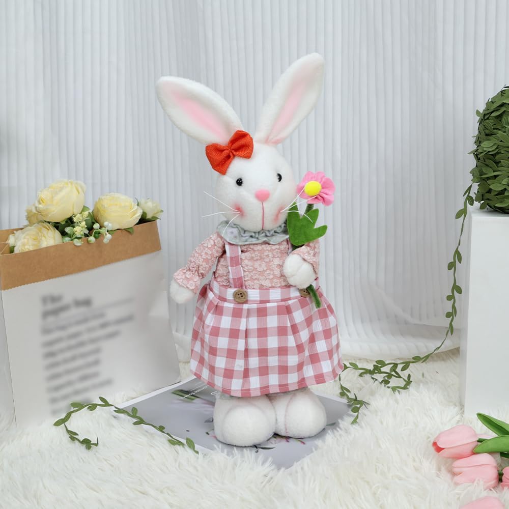 Skiennix Easter Bunny Decoration - Stretch Legs Figurine for Home & Office | Pink Spring Decor