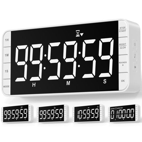 MeesMeek 7.8'' Extra Large Rechargeable LED Kitchen Timer - 99H Countdown/Countup, 3 Brightness, 5 Alarms, 4 Volume Levels | Magnetic Large Timer for Cooking, Classroom, Home Gym