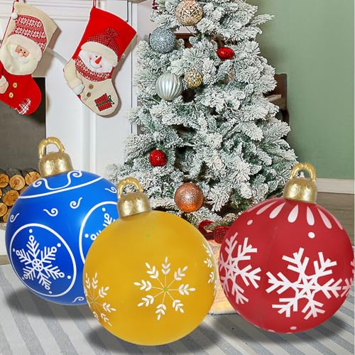 3 Pcs 24 Inch Christmas Giant Inflatable Ornaments Balls Outdoor, PVC