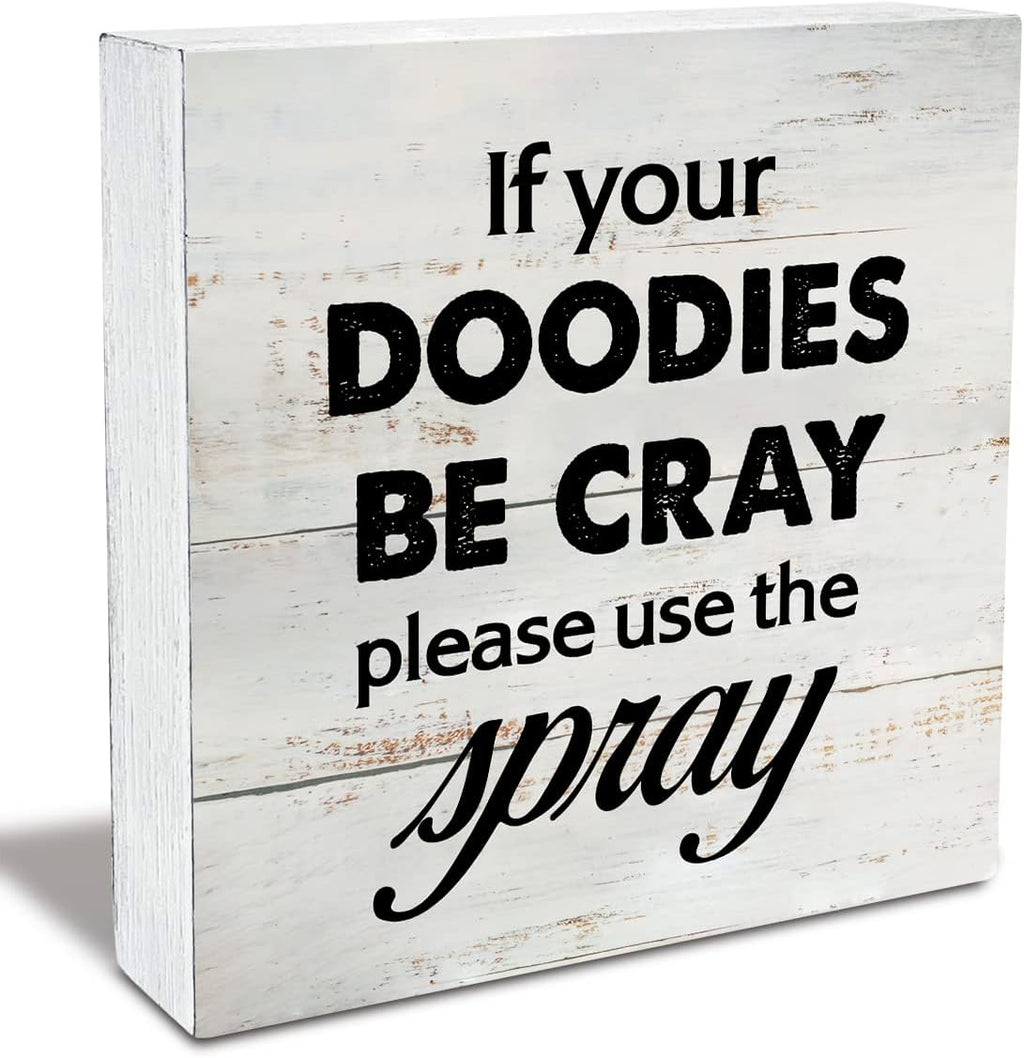 Rustic Bathroom Wood Box Sign - Funny Humor Decor for Farmhouse Style | 5 x 5 Inch