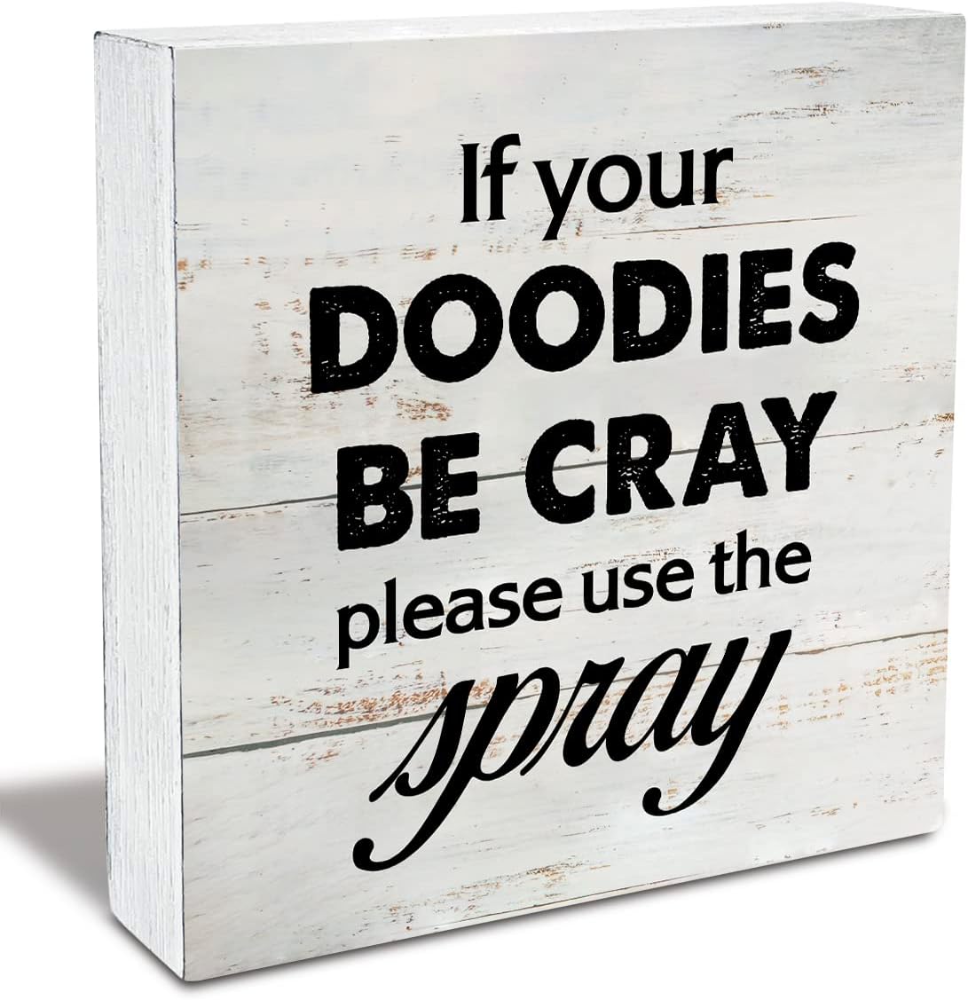 Rustic Bathroom Wood Box Sign - Funny Humor Decor for Farmhouse Style | 5 x 5 Inch