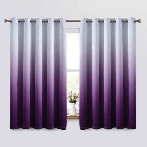 Yakamok 63 Inch Long Ombre Curtains,Thermal Insulated Light Blocking Greyish White to Purple Gradient Color Curtains, Room Darkening Grommet Window Drapes for Living Room/Bedroom(2 Panels,62W x 63L)