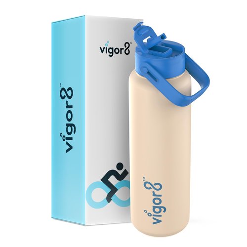 Vigor8 Insulated Stainless Steel Drink bottle with Straw and Wide Mouth | 2-in-1 Multi-function Lid | Thermal Water Flask with Double Wall Insulation | School, Office, Gym & Travel Water Bottle | 24oz