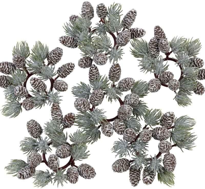 Regine Switzerland Artificial Pine & Pinecone Candle Rings - Set of 6 Faux Snowy Pine Decor