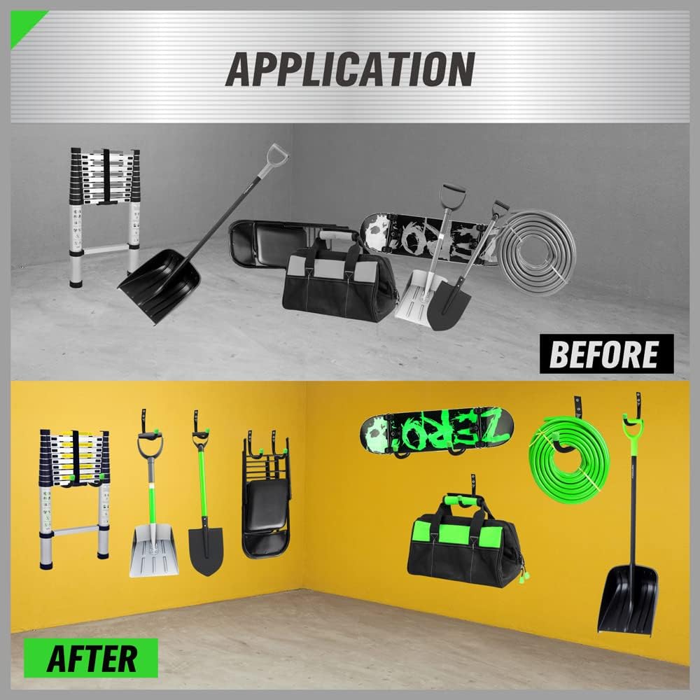 SWANLAKE Heavy Duty Garage Storage Utility Hooks - Black Wall Hooks for Organizing (6 Pack)