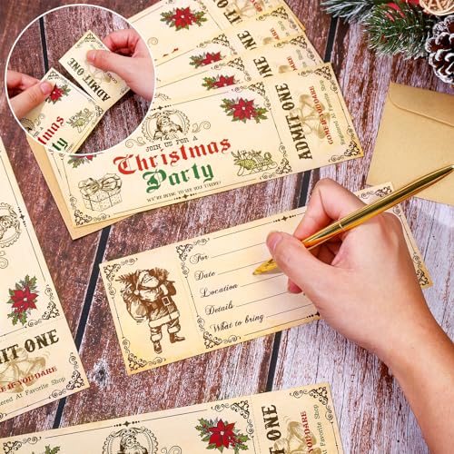 Whaline Christmas Party Invitations with Envelopes – Vintage Santa Card Set, 25 Pcs