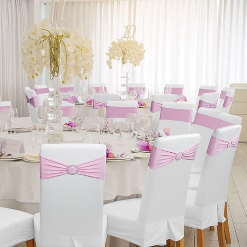 Babenest Spandex Chair Sashes - 50PCS Premium Stretch Covers with Buckle Slider | Pink Elastic Ties for Weddings & Events