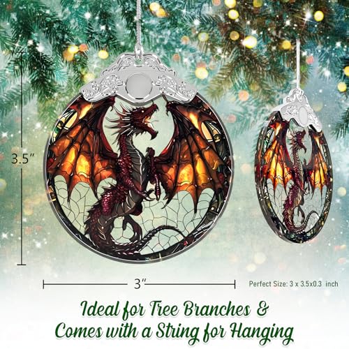 GMEMNOV Hand-Painted Stained Glass Dragon Christmas Ornament - Flying Dragon Holiday Decor