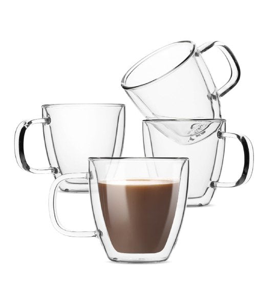 BTaT- Double Walled Espresso Cups, 5 oz, Set of 4, Clear Coffee Mugs, Double Wall Insulated Espresso Cups, Small Coffee Mugs for Tea, Lattes, Macchiatos, Hot & Cold Beverages, Microwave Safe
