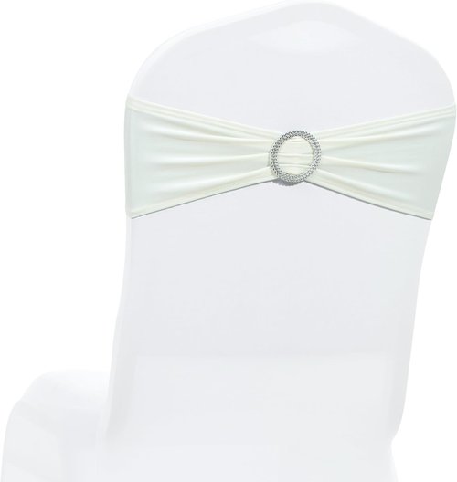 MDS Spandex Chair Sashes - Premium Stretch Covers with Buckle Slider | Universal Fit for Weddings & Events - Ivory (Pack of 25)
