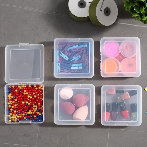 18 Pack Storage Containers - Clear Plastic Boxes with Latching Lid | Small 5” x 5” x 1.9” for Office & Beauty