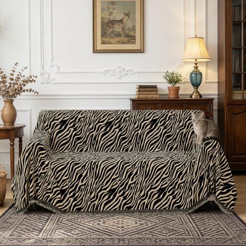 Reversible Zebra Print Chenille Sectional Couch Cover - 71" x 118"