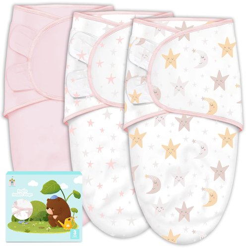Cute Castle Baby Swaddle Sleep Sacks - Ergonomic Newborn Swaddle Blankets | 3-Pack (0-3 Months - Pink, Moon, Stars)