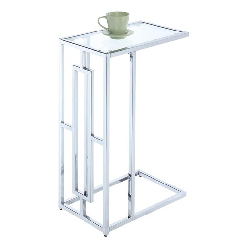 Convenience Concepts Town Square Chrome C End Table 15.75" - Contemporary C Couch Table, Modern Living Room Glass Side Table, Family Room Sliding End Table, Glass/Chrome