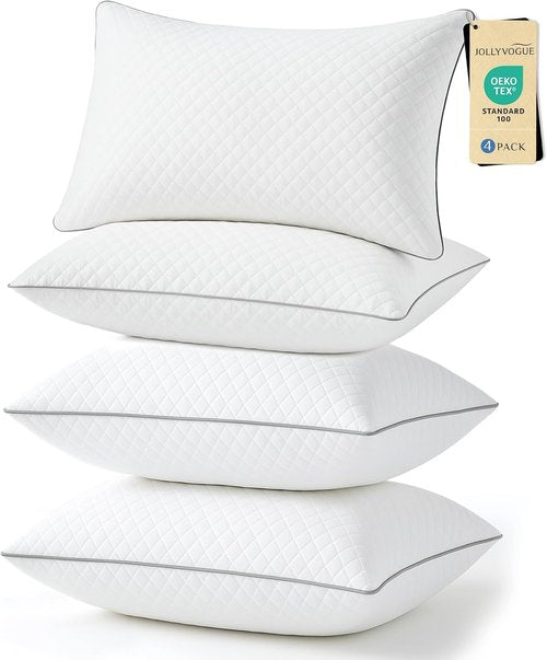 JOLLYVOGUE Queen Size Pillows Set of 4 | Oeko-Tex Certified Down Alternative for All Sleepers - Medium Support, Machine-Washable
