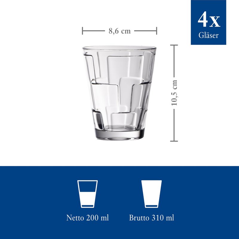 Villeroy & Boch Dressed Up Assorted Design Tumblers (Set of 4), 10.5 oz Capacity, Clear