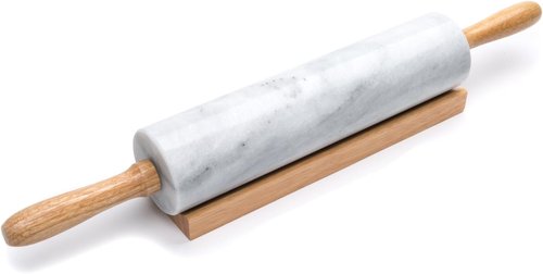 Fox Run Polished Marble Rolling Pin - 10-Inch Barrel with Wooden Cradle | Elegant White Design