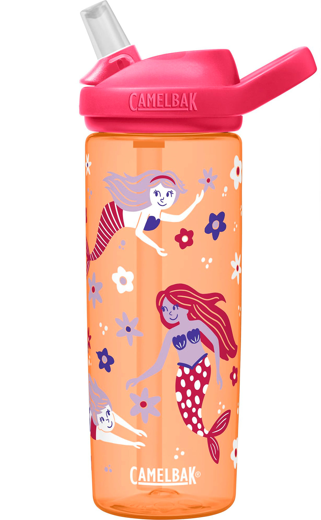 CamelBak Eddy+ Kids Bite Valve Straw Tritan Renew Water Bottle Retro Floral Mermaid, 20oz