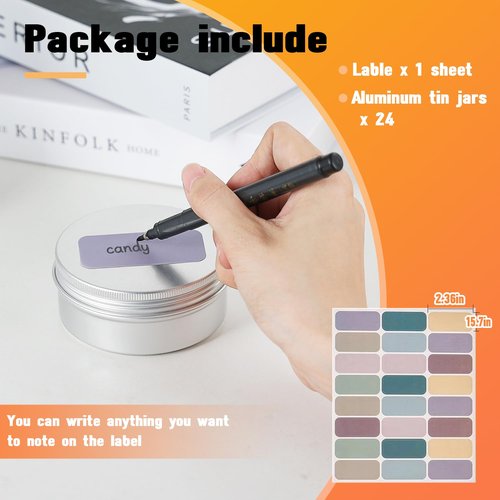 LIYAR 6 oz Tins with Lids 24 Pack Salve Tins 6 oz Aluminum Jar 180 ML Metal Container with Lid Salve Containers with Labels for Spices, Candies, Lip Balm, Salves (Silver)
