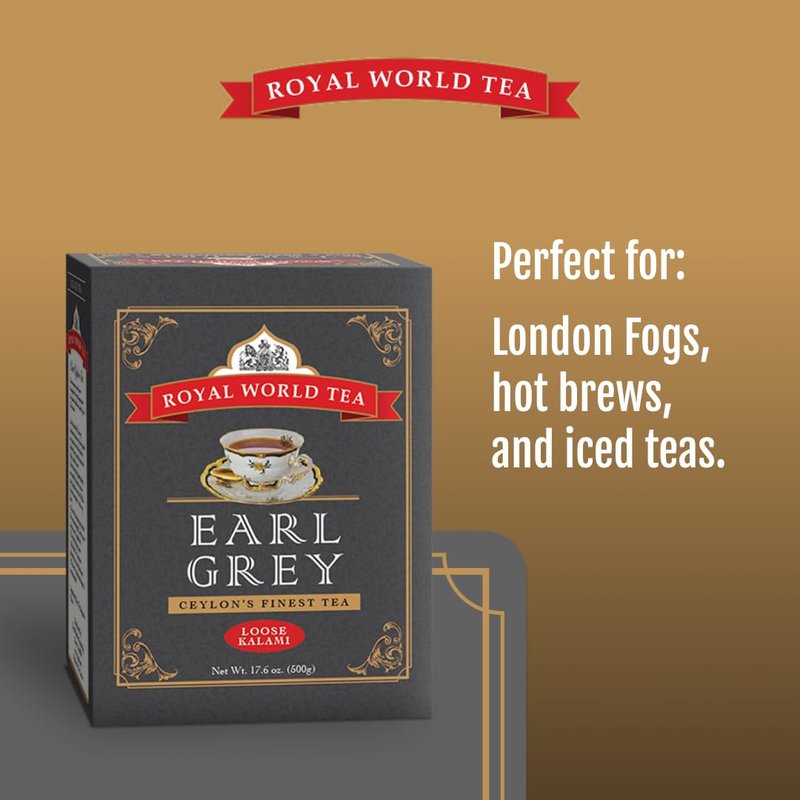 Royal World Loose Leaf Earl Grey Tea – Premium Blend of Bergamot & Ceylon Black Tea – Ideal for London Fog & Iced Drinks – Perfect for Recipes – Sourced from Sri Lanka – Minimal Packaging, 17.6oz