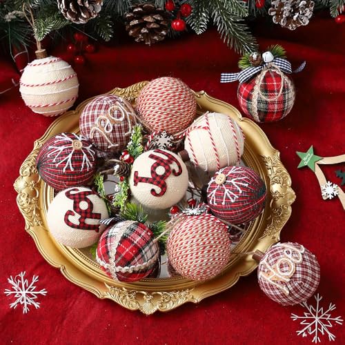 12 Pack Rustic Christmas Tree Ornaments - Farmhouse Burlap Decorations