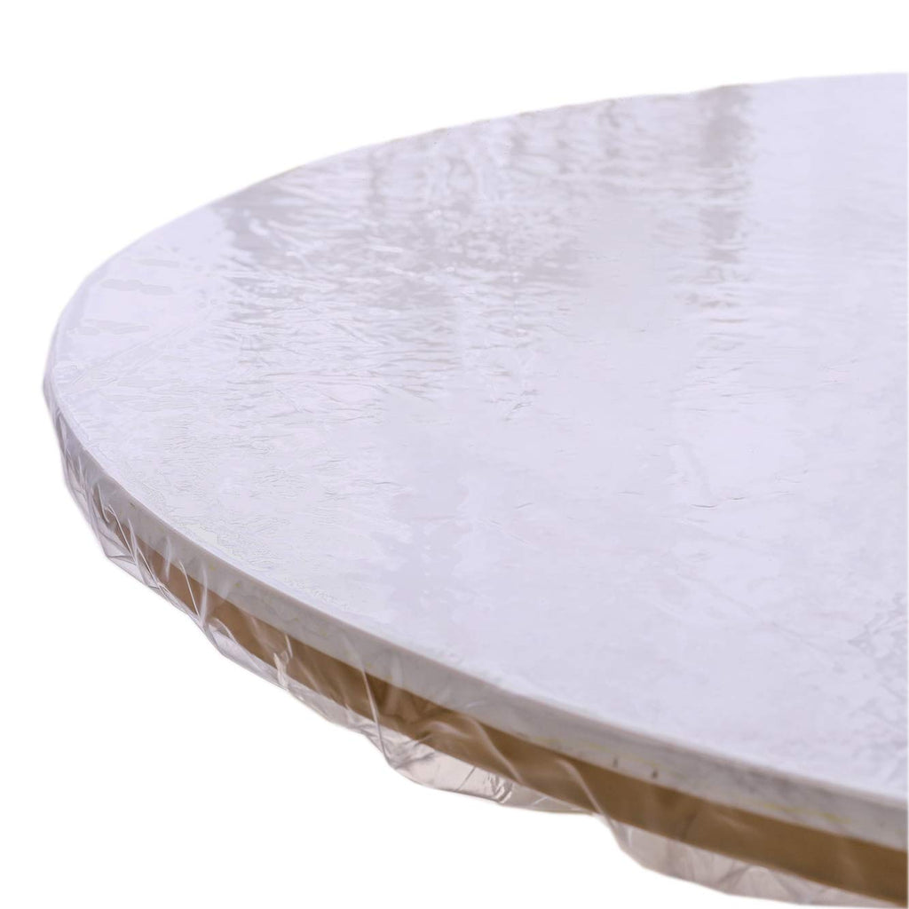 Walrus Clear Round Vinyl Fitted Tablecloth Waterproof Oilcloth Heavy Duty Elasticized Table Cover Elastic Edge Design Plastic Tablecloth Protector for Round Table