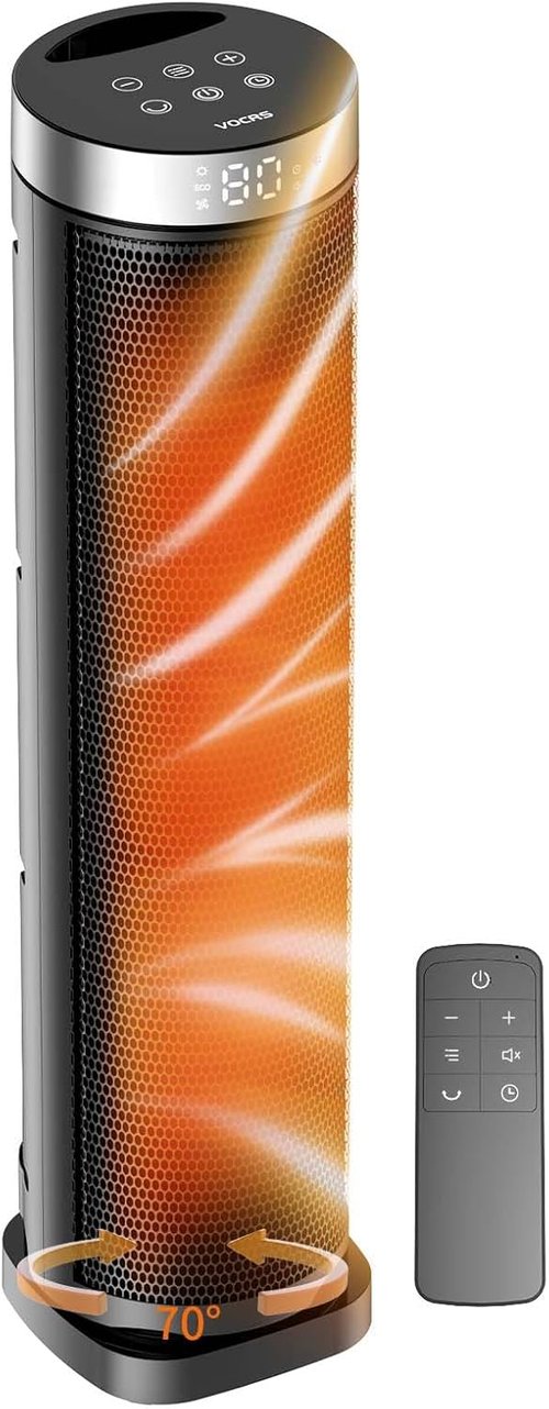 **Skiennix 70° Oscillating Space Heater - 1500W Quiet PTC Ceramic with Remote & 12H Timer, 24 Inches**