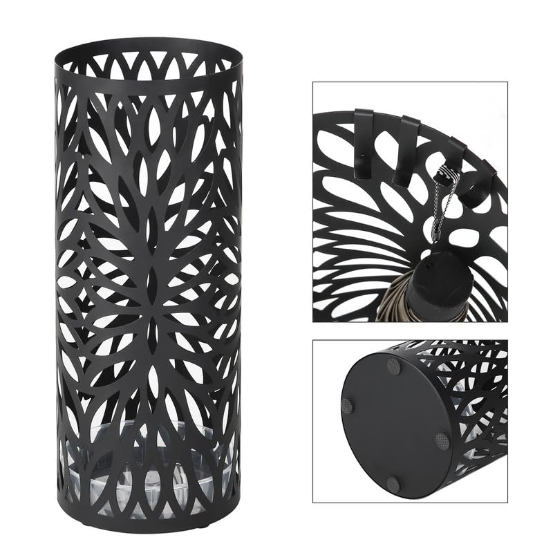 Metal Umbrella Stand for Entryway with Drip Tray and Hooks, Matte Black