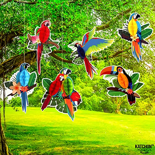 Large Tropical Bird Honeycomb Cutouts - 9x7.7 Inch Hanging Parrot Decor (6 Pack)