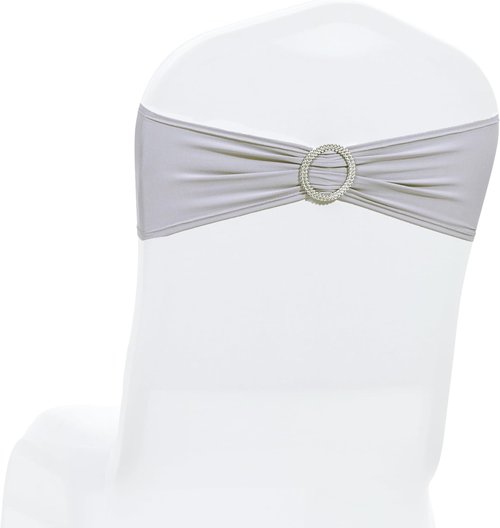 MDS Spandex Chair Sashes - Universal Fit Elastic Stretch Ties with Buckle for Weddings | Light Silver, Pack of 125