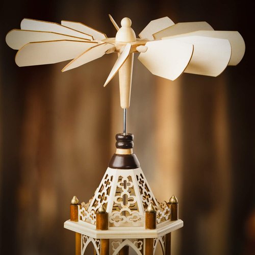 German Christmas Decoration Pyramid - 21-Inch Wooden Nativity Scene - 3-Tier Carousel with 6 Candle Holders | Holiday Tabletop Decor