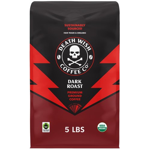 Death Wish Coffee, Dark Roast Ground Coffee, USDA Organic and Fair Trade, 80 oz